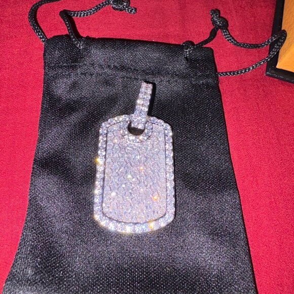 GLD Baguette Charm Dog Tag Pendant NEVER WORN Rhinestone Bling - Picture 2 of 5